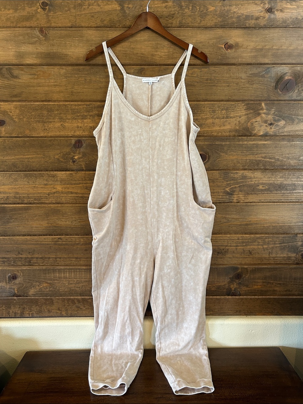 Sincerly Jules Neutral Washed Beige Utility Romper
